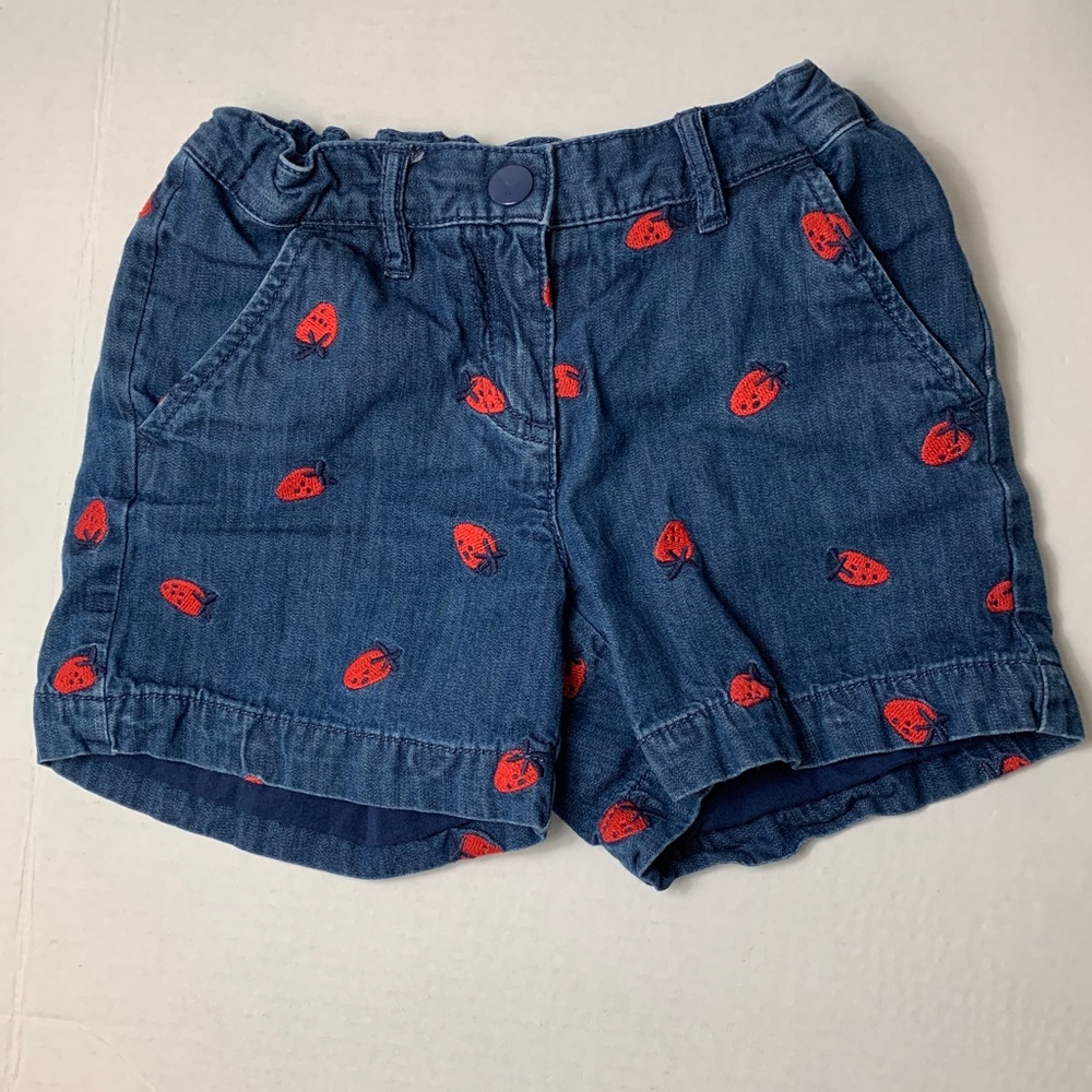 Hanna Andersson Girls Strawberry/Blue Denim Shorts
